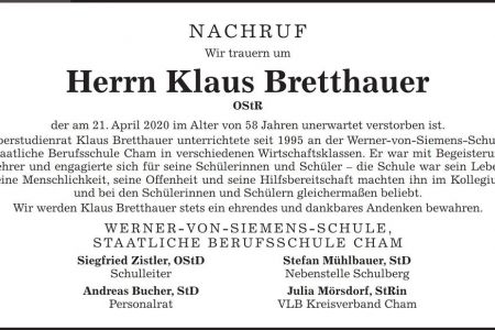 Nachruf Klaus Bretthauer