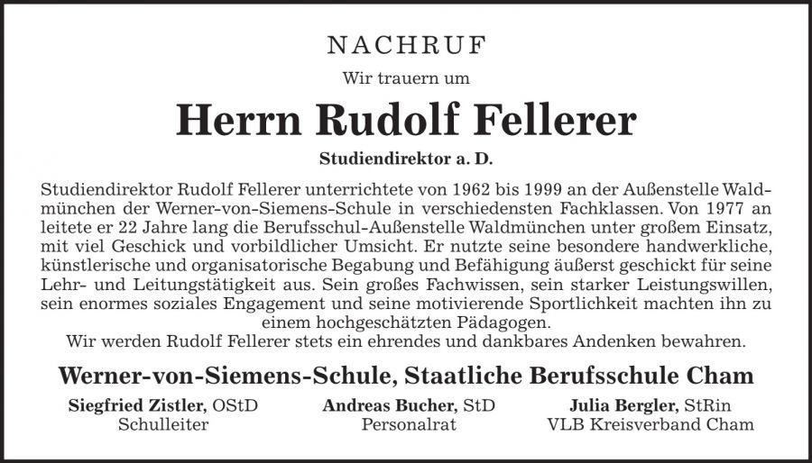 Nachruf auf Rudolf Fellerer