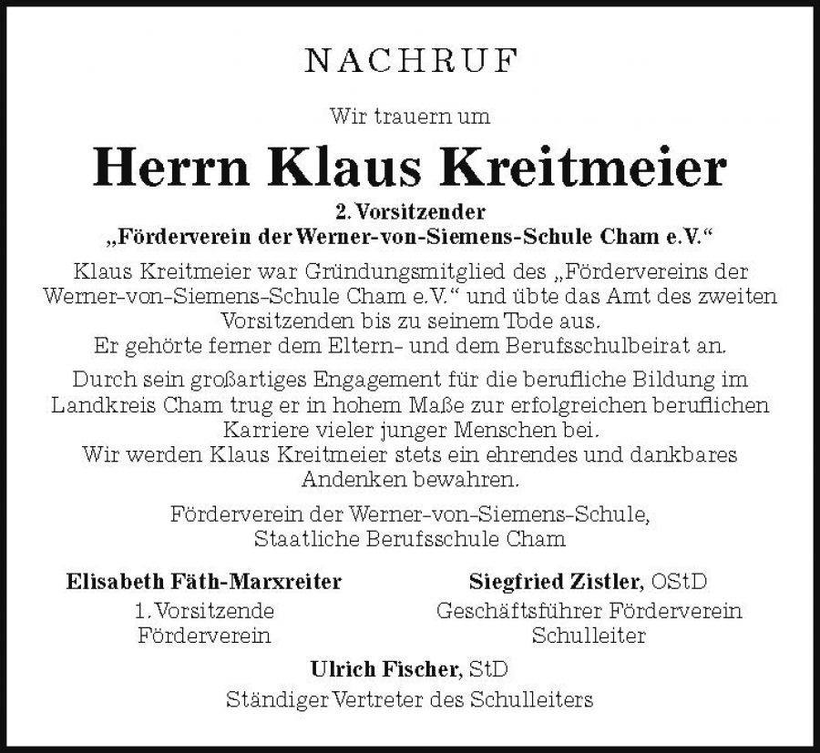 Nachruf Klaus Kreitmeier