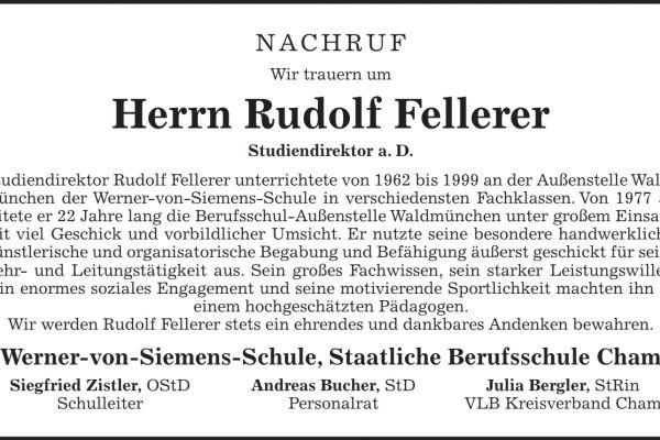 Nachruf auf Rudolf Fellerer