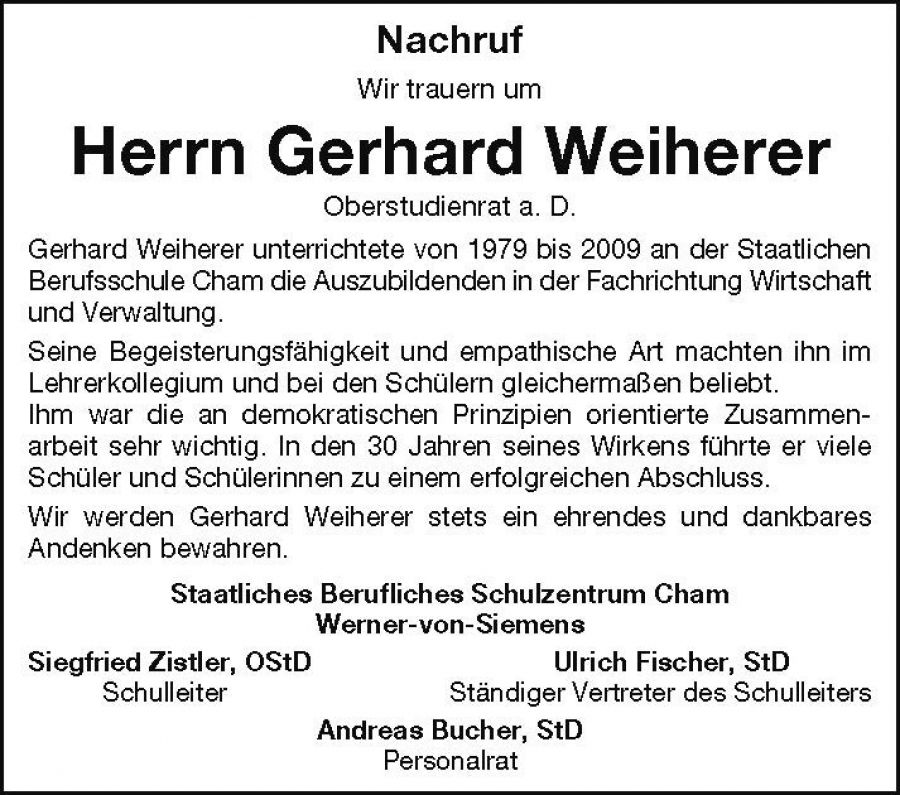 Nachruf für Gerhard Weiherer